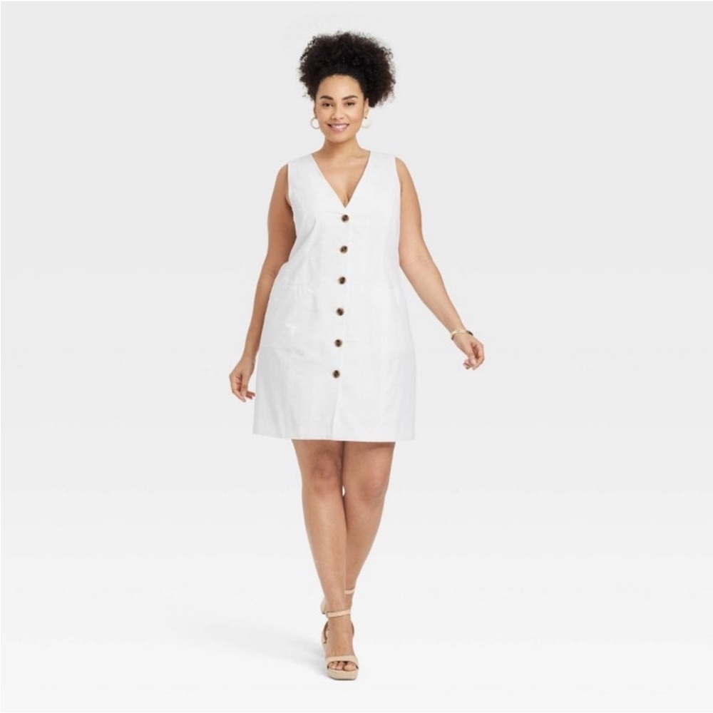 a new day White Sleeveless Button-Down Dress